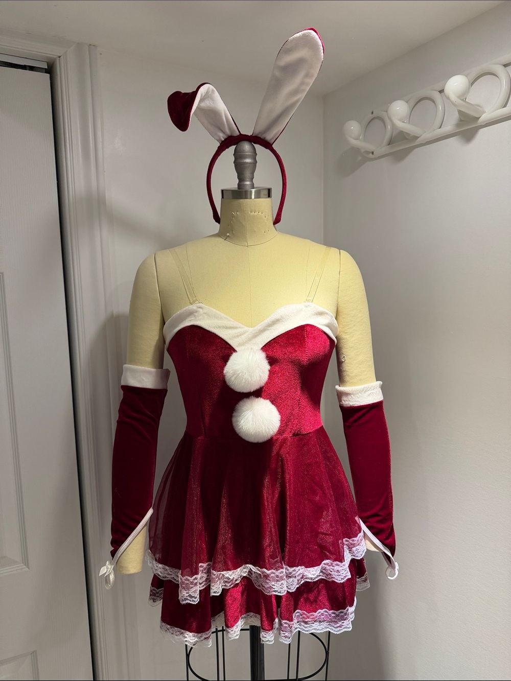 Red Velvet Bunny Costume Dress with Headband